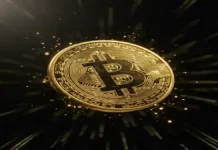 बिटकॉइन 6 महीने के सबसे निचले स्तर पर, अक्टूबर के रिकॉर्ड से 30% तक गिरा गोल्डन बिटकॉइन कॉइन का क्लोज़-अप शॉट, जो क्रिप्टो बाजार की गिरावट और कीमत में तेज़ गिरावट को दर्शाता है