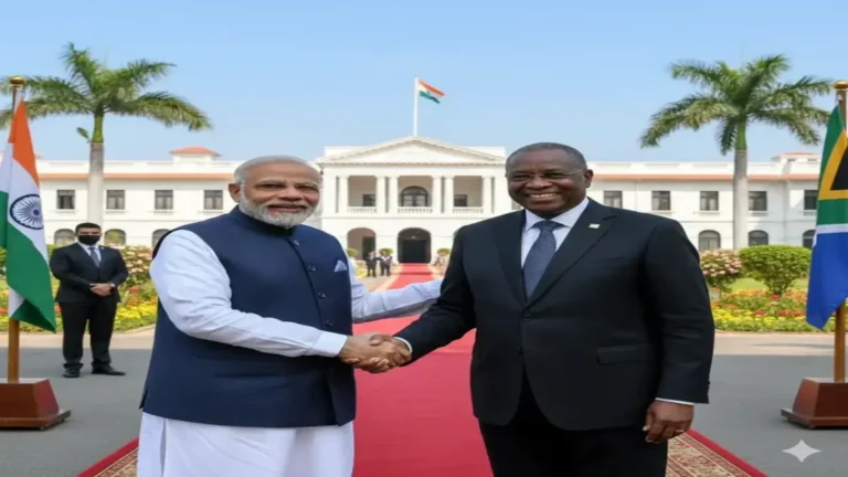 दक्षिण अफ्रीका में राष्ट्रपति सिरिल रामफोसा द्वारा पीएम मोदी का स्वागत