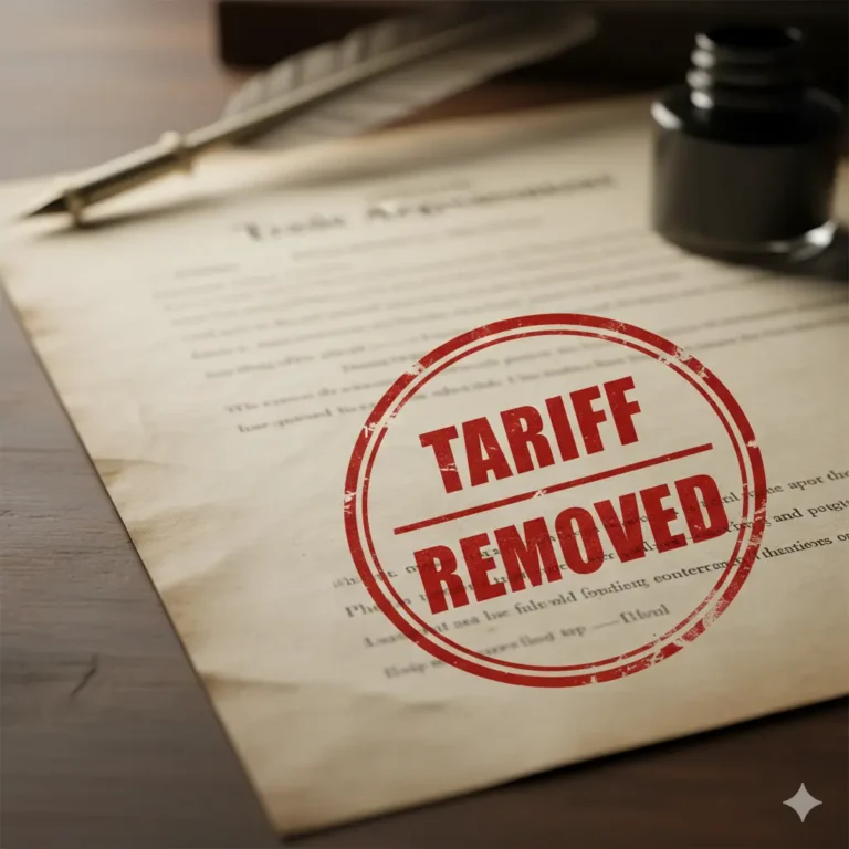 अमेरिका द्वारा भारतीय कॉफी, मसाले, चाय और फलों पर से टैरिफ हटाने का निर्णय – टैरिफ रिमूव्ड स्टाम्प वाला ट्रेड डॉक्यूमेंट