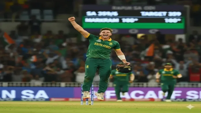 दक्षिण अफ्रीका ने आखिरी ओवर में जीत हासिल की” दक्षिण अफ्रीकी खिलाड़ी जीत के बाद हवा में कूदकर जश्न मनाते हुए।”