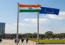 भारत-EU ने सुरक्षित 6G और डिजिटल इंफ्रास्ट्रक्चर पर सहयोग और मज़बूत किया भारत और यूरोपीय संघ के झंडे, सुरक्षित 6G और डिजिटल इंफ्रास्ट्रक्चर सहयोग का प्रतीक