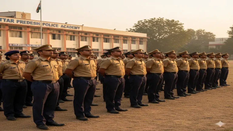 UP Police Bharti 2025 में आयु सीमा छूट के बाद प्रशिक्षण लेते यूपी पुलिस के पुरुष और महिला जवान